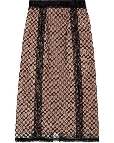 Gucci GG Net Skirt With Lace Trims - Brown