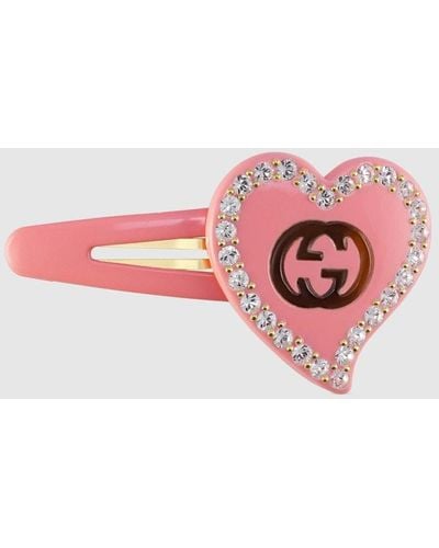 Gucci Hair Clip With GG And Heart Detail - Pink