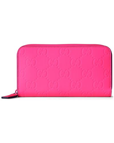 Gucci GG Rubber-effect Zip Around Wallet - Pink