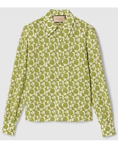 Gucci Floral Print Silk Crêpe De Chine Shirt - Green