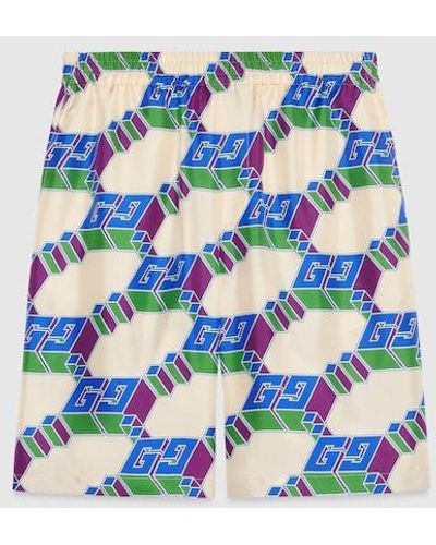 Gucci 3d GG Print Silk Shorts - Blue