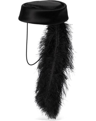 Gucci Satin Hat With Feathers - Black