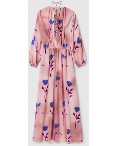 Gucci Silk Crêpe De Chine Floral Print Dress - Pink