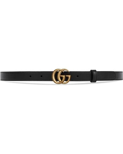 Gucci gg Buckle Thin Leather Belt - Black
