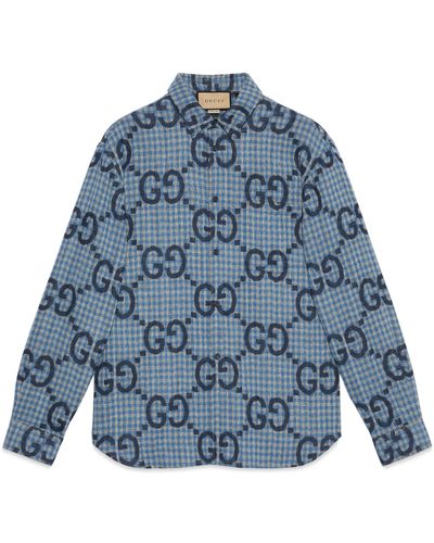 Gucci Jumbo GG Checked Wool Shirt - Blue