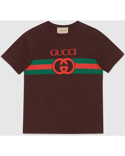 Gucci インターロッキングg コットン Tシャツ, ブラウン, ウェア - レッド