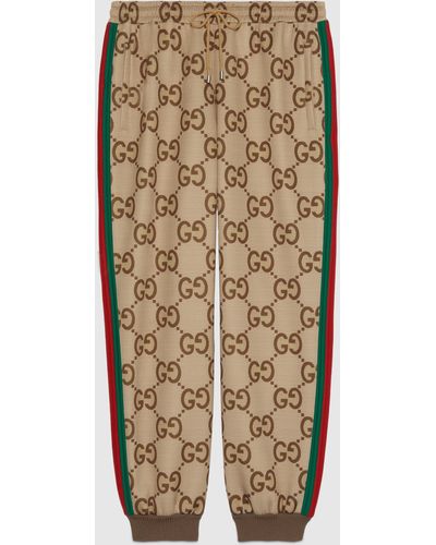 Gucci ウェブ ストライプ付き ジャンボ GG ジョギングパンツ, ベージュ, ウェア - ナチュラル