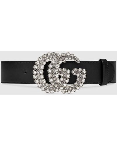 Gucci GG Crystal Leather Belt - Black