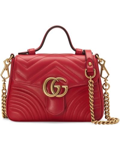 Gucci GG Marmont Small Leather Top Handle Satchel - Red
