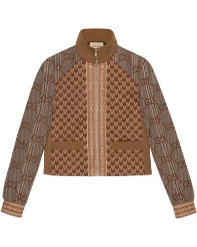 Gucci G Rhombus Jersey Jacquard Zip Jacket - Brown