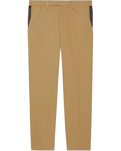 Gucci Cotton Ankle Pant With Web - Natural