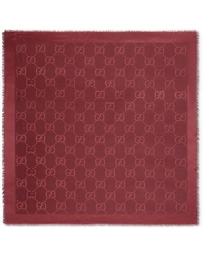 Gucci GG Jacquard Silk Wool Shawl - Red