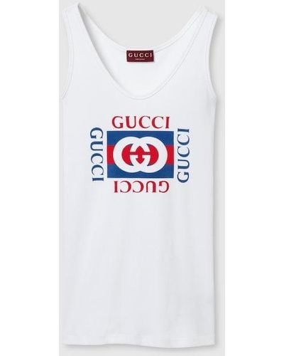 Gucci Rib Cotton Tank Top With Print - White