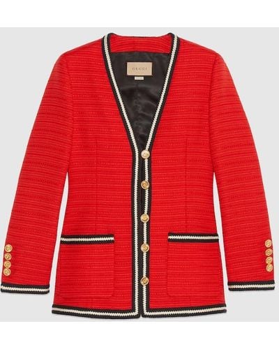 Gucci Wool Jacket With Braided Ribbon Trim - Red