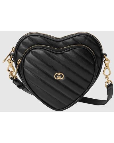Gucci Interlocking G Mini Heart Shoulder Bag - Black