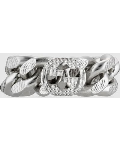Gucci Interlocking Gourmette Chain Ring - Metallic