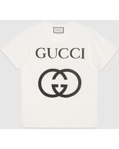 Gucci インターロッキングg コットン オーバーサイズ Tシャツ, ホワイト, ウェア - ナチュラル