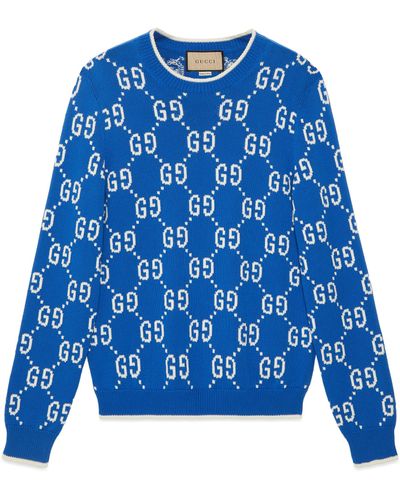 Gucci GG Cotton Intarsia Jumper - Blue