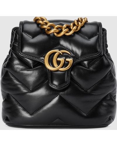 Gucci 〔GGマーモント〕キルティング バックパック, ブラック, Leather