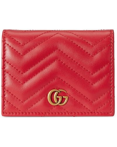 Gucci GG Marmont Matelassé Card Case Wallet - Red
