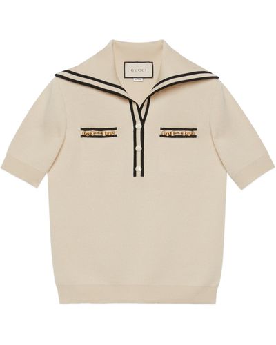 Gucci Wool Polo Shirt With Contrast Trim - Natural