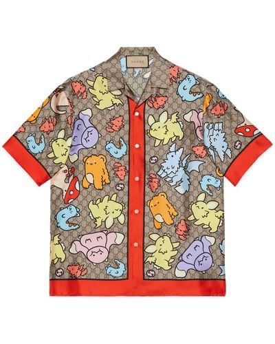 Gucci GG Print Silk Bowling Shirt - Multicolor