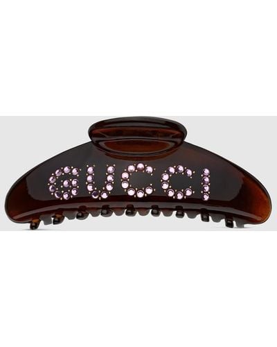 Gucci '' Hair Clip With Crystals - Brown