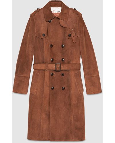 Gucci Suede Trench Coat - Brown
