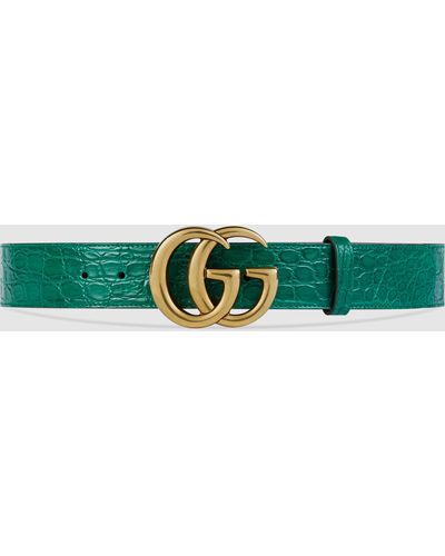 Gucci Crocodile Belt With Double G Buckle - Green