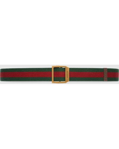 Gucci Web Belt With Rectangular Buckle - Brown