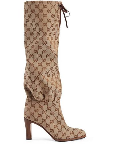 Gucci Beige GG Canvas Mid-heel Boots - Natural