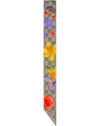 Gucci GG Flora Print Silk Neck Bow - Multicolour