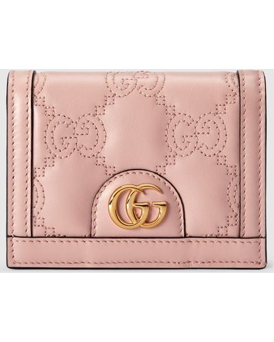 Gucci GGマトラッセ カードケース ウォレット, ピンク, Leather