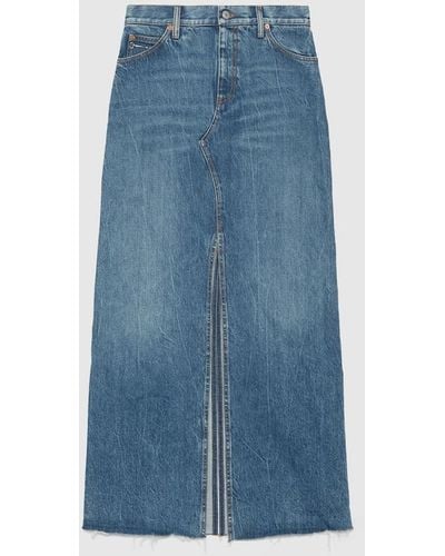Gucci Organic Denim Skirt With Horsebit - Blue