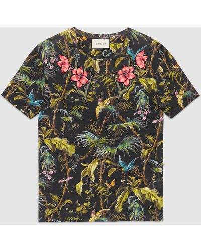 Gucci Jungle-print And Appliqué Linen T-shirt - Multicolor