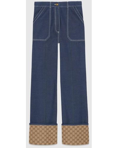 Gucci Denim Trouser With GG Cuff - Blue