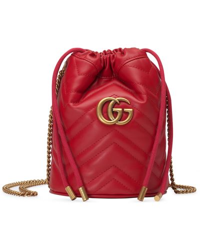 Gucci GG Marmont Leather Bucket Bag - Red