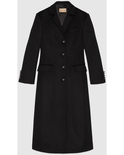 Gucci Wool Coat With Slim Horsebit - Black