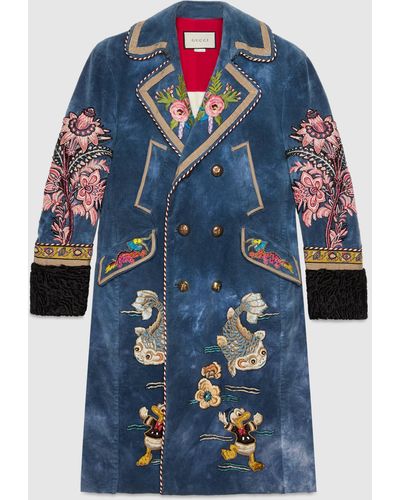 Gucci Embroidered Velvet Coat - Blue