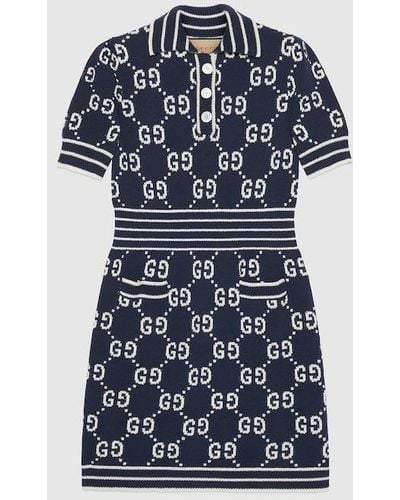 Gucci GG Cotton Jacquard Polo Dress - Blue