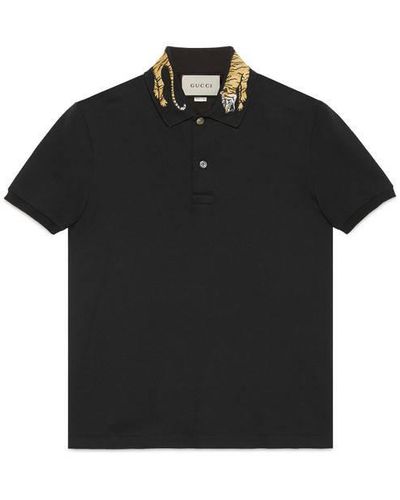 Gucci Cotton Polo With Tiger Embroidery - Black