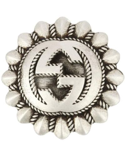 Gucci Interlocking G Engraved Brooch - White