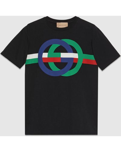 Gucci ラウンド GGプリント コットン Tシャツ, ブラック, ウェア