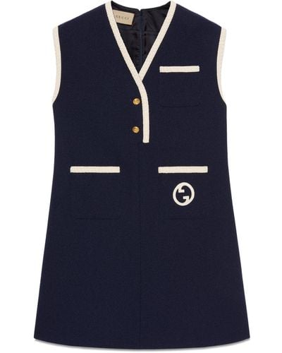 Gucci Retro Tweed Mini Dress With Interlocking G - Blue