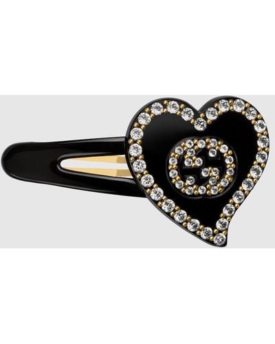 Gucci Interlocking G Heart Hair Clip - Black