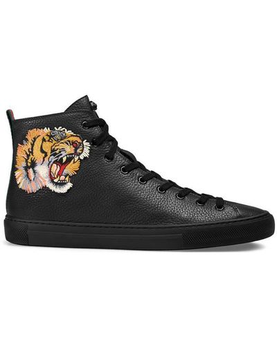 Gucci Leather High-top Sneaker With Tiger - Multicolor