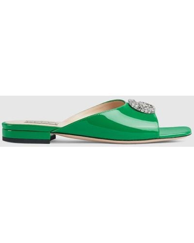 Gucci Double G Patent Slide Sandal - Green