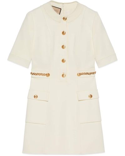Gucci Viscose Dress With Double G Chain - Natural