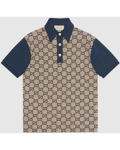 Gucci Monogram Contrast-trim Silk And Cotton-blend Polo Shirt - Blue