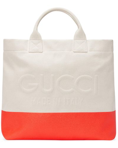 Gucci Canvas Tote Bag With Embossed Detail - Red